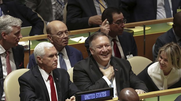 Then US vice president Mike Pence and secretary of state Mike Pompeo during the United Nations General Assembly meeting in New York in 2019.
