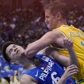 Cop that: Daniel Kickert elbows a Philippines opponent.