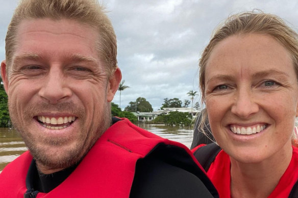 Mick Fanning rescues Muwillumbah pharmacist Skye Swift on his jetski. 