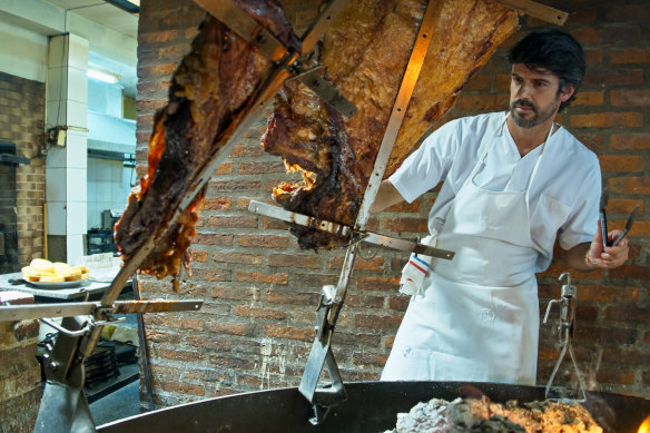 A grill master at work.