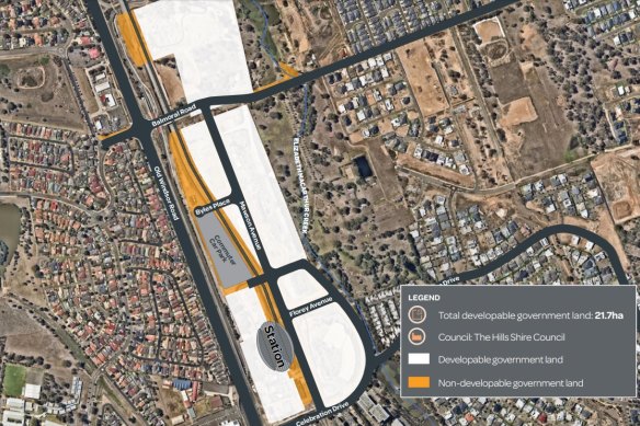 The Bella Vista station precinct will include a town centre, school and thousands of homes in terraces and taller unit blocks.