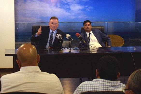 Dwyer and Wijesinghe front media in Sri Lanka to promote the development.
