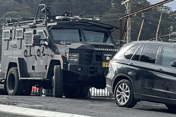 The tactical unit’s BearCat armoured vehicle in Bowenfels, Blue Mountains.