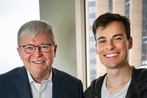 YouTube personality and comedian Jordan Shanks photographed with former Labor prime minister Kevin Rudd. 