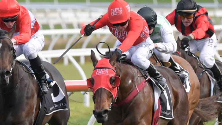 Redlining: Redzel and Kerrin McEvoy  kicks clear   in the Concorde Stakes.