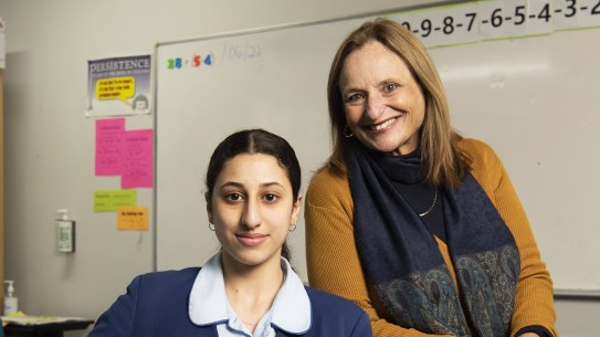 Year 12 maths student at Cerdon College, Joyce Eweda and maths coordinator Grace Muscat.