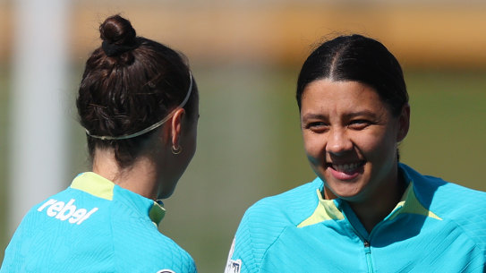 Sam Kerr during a Matildas training session earlier today.