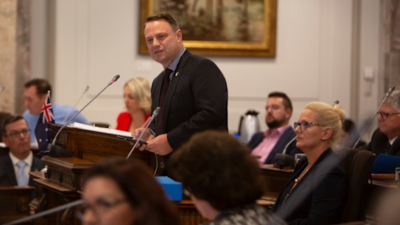 Lord mayor Adrian Schrinner speaking in the council chambers.
