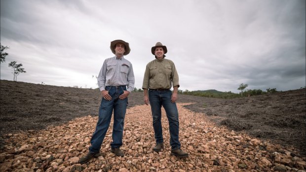 Strathalbyn cattle property owner Bristow Hughes with Greening Australia chief executive Brendan Foran in the restored 1.5 hectare pilot area.