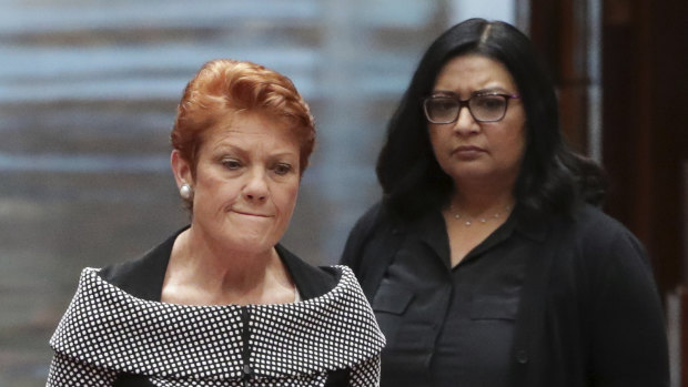 Pauline Hanson and Mehreen Faruqi in the Senate in 2020.
