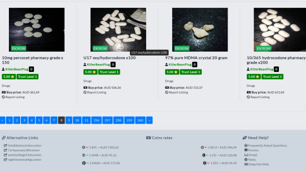 A screenshot from one of the dark web sites selling illicit drugs. 