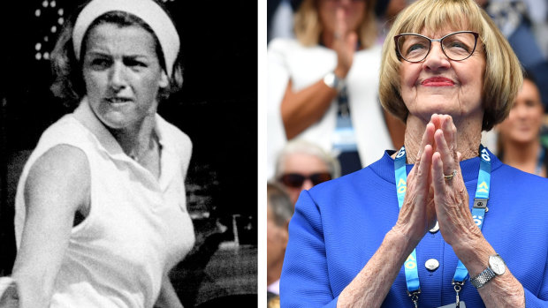 Margaret Court in 1969, left, and in recent times.