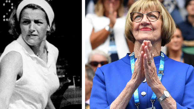 Margaret Court in 1969, left, and in recent times.