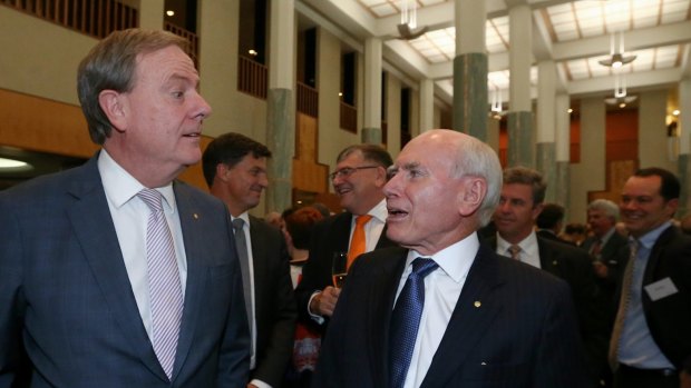 Peter Costello and John Howard marking the 20th anniversary of their 1996 election victory.