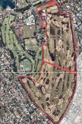 A map of the Royal Sydney Golf Club, as well as Woollahra Golf Club and Woollahra Park in Rose Bay.