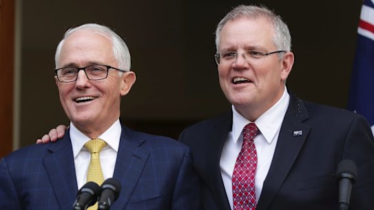Then prime minister Malcolm Turnbull with his treasurer Scott Morrison on August 22, 2018.