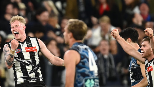 Way to go: Collingwood triumph over Carlton.