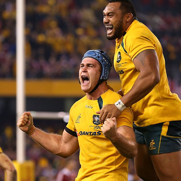 Former Wallabies captain James Horwill celebrates winning the second Test of the 2013 British and Irish Lions series.