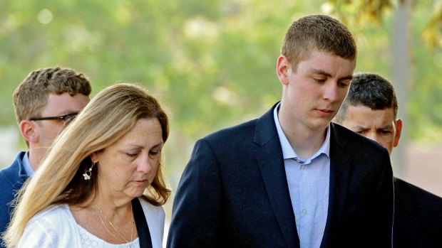 Miller's assailant Brock Turner, right, during his trial on sexual assault charges in 2016. 