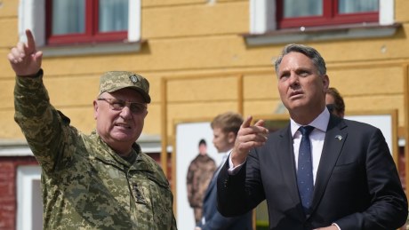 Defence Minister Richard Marles tours Ukraine’s National Army Academy in Lviv on Saturday.