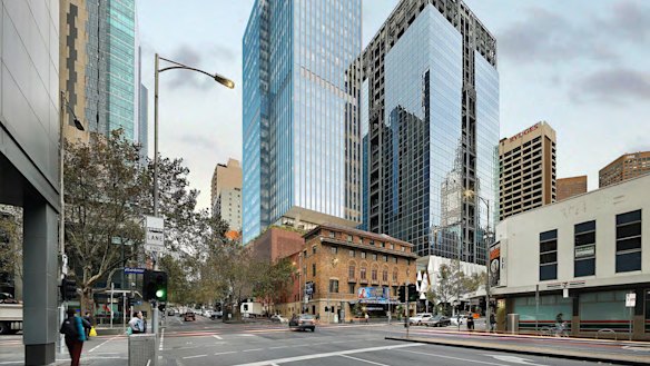 An artist’s impression of the proposed Comedy Theatre redevelopment with a tower behind the theatre.