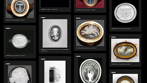 A screenshot of ancient items listed on the British Museum’s online catalogue.