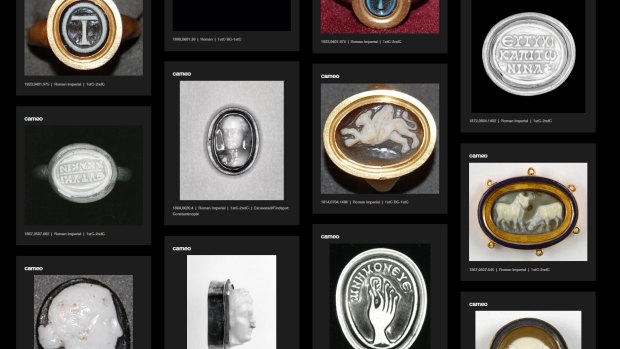 A screenshot of ancient items listed on the British Museum’s online catalogue.