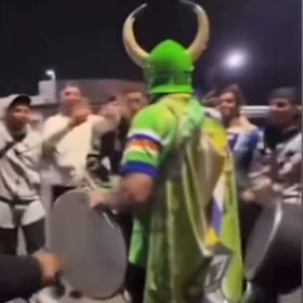 Simon Tayoun is surrounded by Bulldogs fans after Sunday’s game.