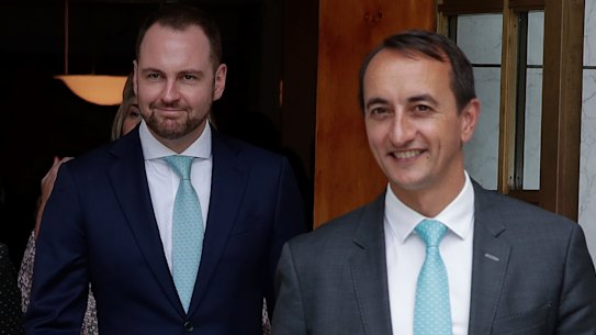 Senator Andrew Bragg, left, and Dave Sharma, right, have launched a series of complaints against the transparency site They Vote for You.