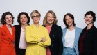 The six teal independent members elected a year ago, with Allegrs Spender at left and Kate Chaney, right. 