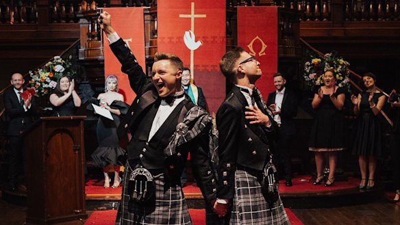 "It was an amazing day": Curtis Dickson and David Barrow married at Pitt Street Uniting Church in September.