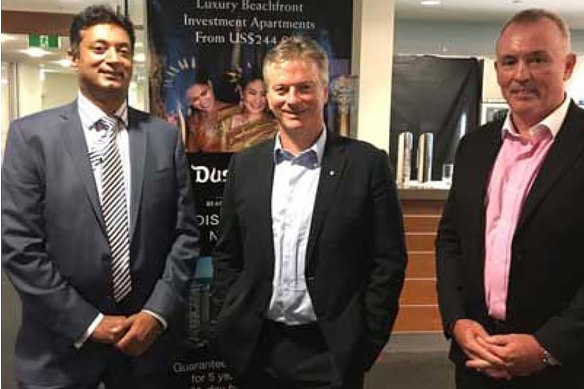 Former Australian cricket captain, Steve Waugh (middle), with Ajit Wijesinghe (left) and Paul Dwyer (right).