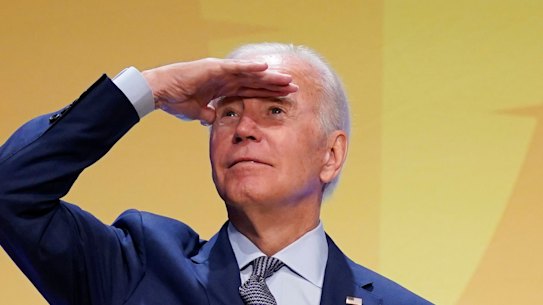 President Joe Biden looks into the audience as he leaves after speaking during the White House Conference on Hunger, Nutrition, and Health.