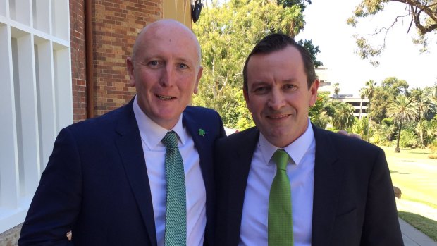 Environment Minister Stephen Dawson, pictured with Premier Mark McGowan, is against banning "barrier bags" in fruit and veg section.