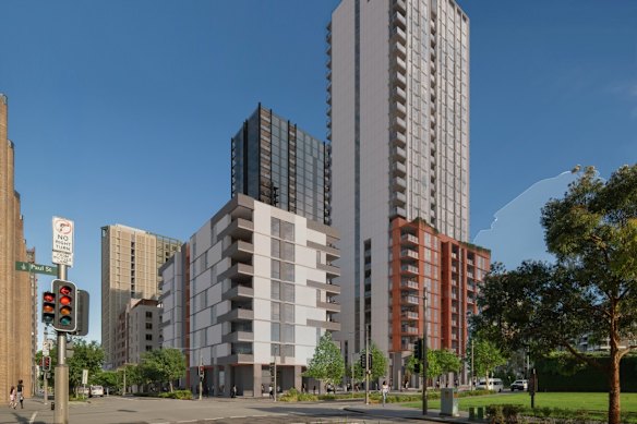 A concept image of the $893 million co-living development planned by developer Mirvac opposite Green Square Station. 