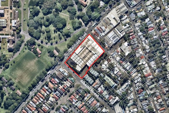 A map of the proposed development site on Balmain Road, Lilyfield.