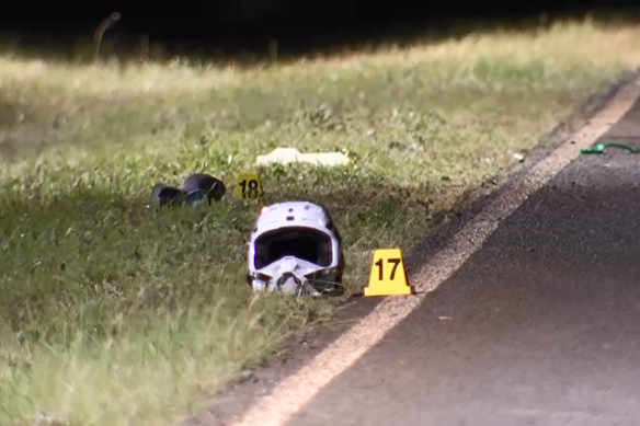 A helmet could be seen at the scene of a crash in Grangefields that left two teenagers dead.