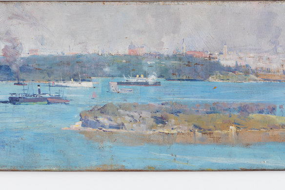 Detail from Panoramic view of Sydney Harbour and the city skyline, 1894 by Arthur Streeton, which was bought in 2019 for $425,000.