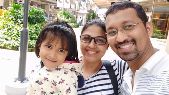 Sydney couple Drisya and Dilin and their daughter, who they are desperate to be reunited with.