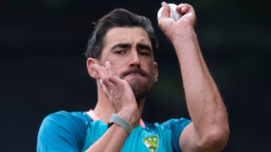 Mitchell Starc training at the Adelaide Oval ahead of Thursday’s one-day match against England.