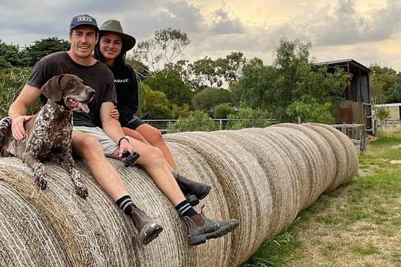 Jeremy Cameron and wife Indiana on their farm.