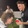 Reece Walsh’s social media post in which the star fullback punches a friend in the head while wearing a boxing glove.