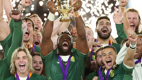 The Springboks celebrate.