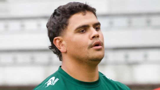 Latrell Mitchell trains at Redfern on Tuesday.