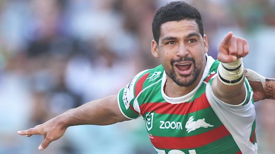 Cody Walker of the Rabbitohs celebrates.