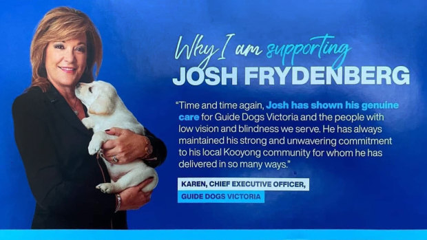 Karen Hayes appeared on Liberal Party pamphlets endorsing Josh Frydenberg.