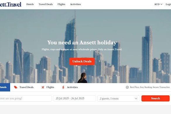 A screenshot of the Ansett Travel website.