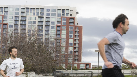 Tech workers play soccer in San Jose, in Silicon Valley in California's Bay Area.