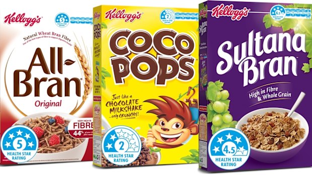 Health stars on several brands of cereal.