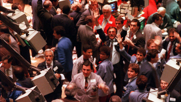 Traders on The New York Stock Exchange on Black Monday, 1987.